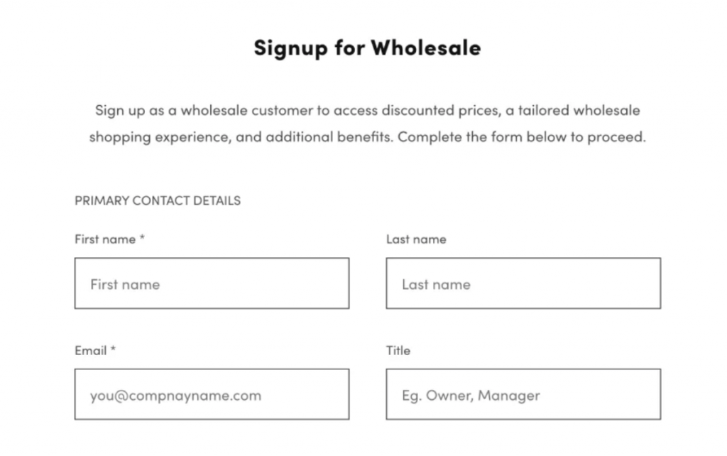 B2B Signup form for dealer portal on shopify